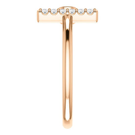 14k Rose Gold Genuine Aquamarine and .06 ctw Diamond Bar Fashion Ring Size 7