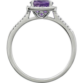 AMETHYST and Diamond Accented Sterling Silver Ring February Birthstone Jewelry