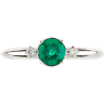 Genuine Round Cut Green EMERALD and DIAMOND Engagement Ring 14k White Gold