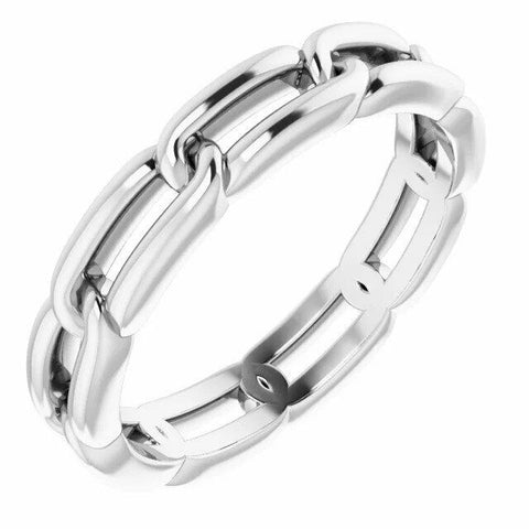 Image of SIZE 4 Chain Link Ring 3 mm wide 14kt White Gold Wedding Band Unisex Jewelry New