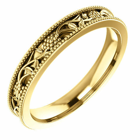 Image of SIZE 6 - 14K Solid Yellow Gold Floral Inspired Wedding Band 3.5mm Wide Ring