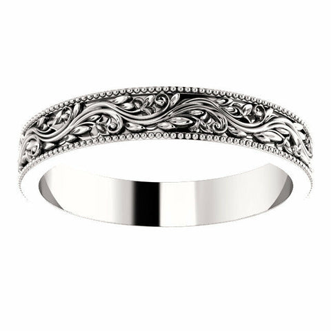 Image of SIZE 6.5 - Platinum 4.0 mm Wide Sculptural-Inspired Milgrain Bridal Wedding Band