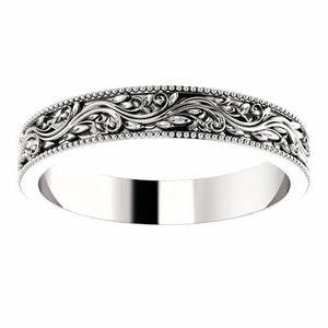 SIZE 6.5 - Platinum 4.0 mm Wide Sculptural-Inspired Milgrain Bridal Wedding Band