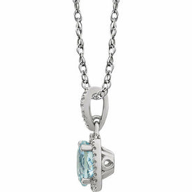 14K White Gold Genuine Aquamarine and 1/8 CTW Diamond 18