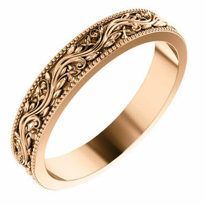 SIZE 5.5 - 4mm 14k Rose Gold Sculptural-Inspired Milgrain Bridal Wedding Band