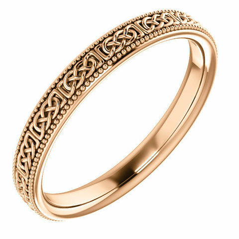 Image of SIZE 7 -14K Rose Gold 3.0 mm Wide Celtic-Inspired Milgrain Wedding Band / Ring