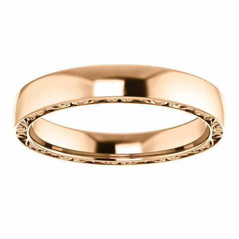 Image of SIZE 9  - 14K Rose Gold Wedding Band Relief Pattern 4mm Sculptural-Inspired