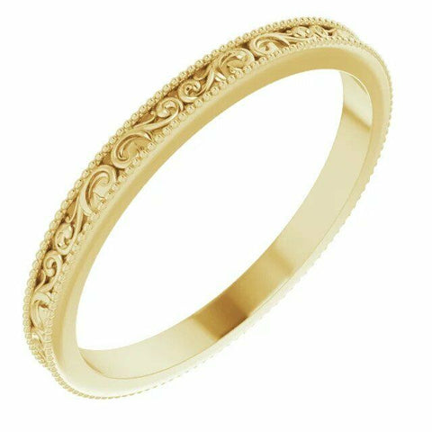 Image of 14kt Yellow Gold Sculptural Relief Style Size 7 Design Wedding Band 2.5mm wide