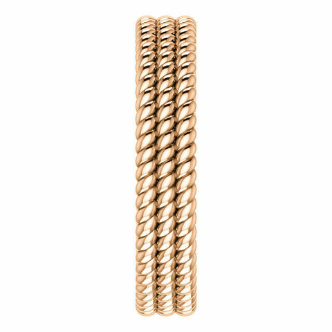 Image of SIZE 4 - 14K ROSE GOLD Layered Stacked ROPE BAND 4.5mm Wide Ring Free Shipping