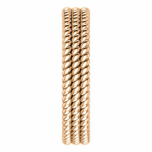 SIZE 4 - 14K ROSE GOLD Layered Stacked ROPE BAND 4.5mm Wide Ring Free Shipping