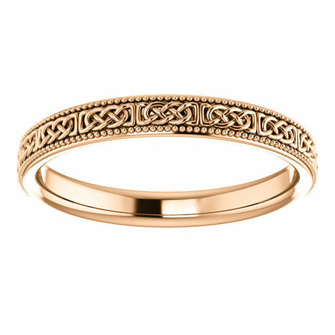 Image of SIZE 5.5 -14K Rose Gold 3.0 mm Wide Celtic-Inspired Milgrain Wedding Band / Ring