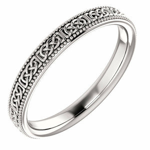 SIZE 7 -14K White Gold 3mm Wide Celtic-Inspired Milgrain Wedding Band / Ring