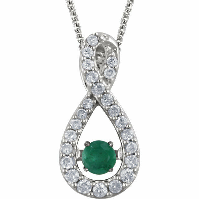 Mystara 14kt White Gold Emerald & 1/6 CTW Diamond Necklace FREE OVERNIGHT SHIP