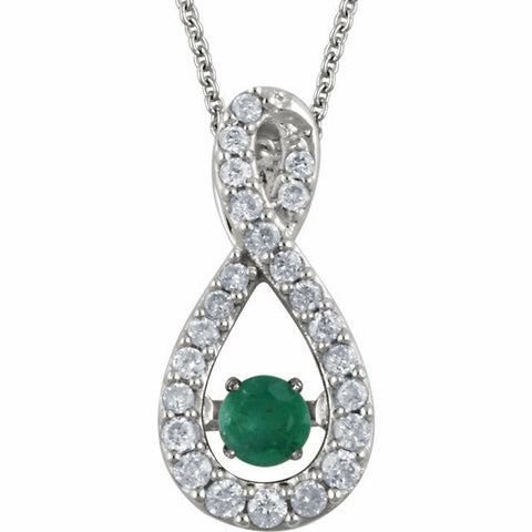 Image of Mystara 14kt White Gold Emerald & 1/6 CTW Diamond Necklace FREE OVERNIGHT SHIP