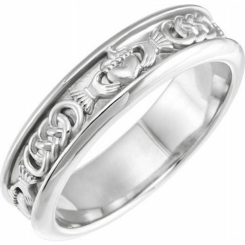 Image of SIZE 10 Comfort Fit Claddagh Wedding Band 10K White Gold Ring 5.5 mm Wide New