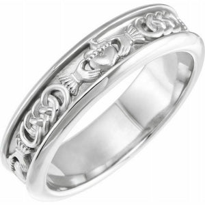 SIZE 10 Comfort Fit Claddagh Wedding Band 10K White Gold Ring 5.5 mm Wide New