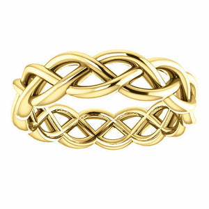 SIZE 4 -14k Yellow Gold Woven Wedding Band 4.5mm Wide Fashion Ring Free Shipping