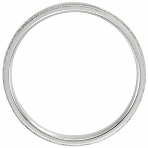 SIZE 6.5 - 14K White Gold Flat Milgrain Comfort Fit Satin & Hammer Finish Band