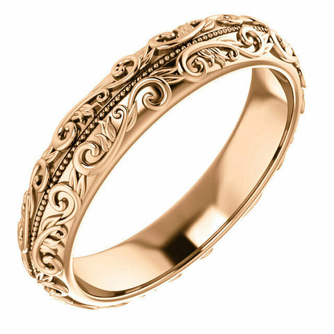 Image of 14K Rose Gold Sculptural Wedding Band with Milgrain Center 5 mm SIZES 7-12