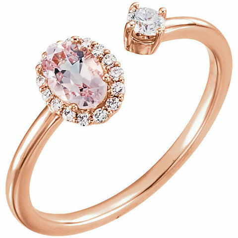 Image of 14K Rose Gold Morganite and 1/6 CTW Diamond Negative Space Ring Size 7