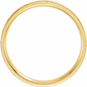 SZ 10.5 - 14K Yellow Gold Flat Milgrain Comfort Fit Satin & Hammer Finish Band