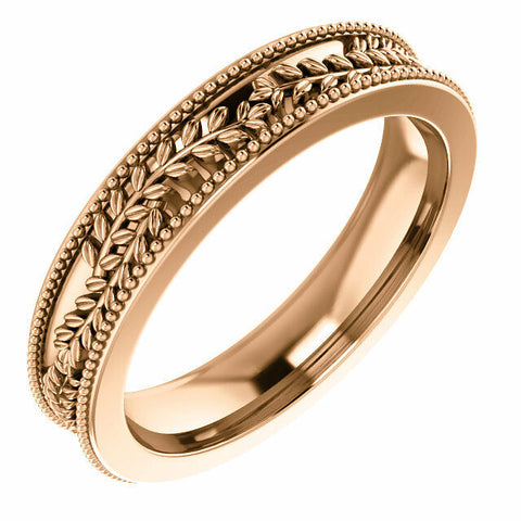 Image of SIZE 5 - 14K Rose Gold Vine and Leaf Design Wedding Band 3.65mm Wide Ring