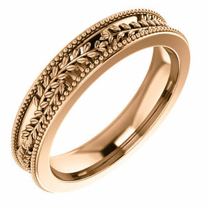 SIZE 5 - 14K Rose Gold Vine and Leaf Design Wedding Band 3.65mm Wide Ring