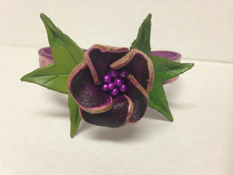 Image of Handmade Purple Flower Leather Bracelet with Two Snap Closure Unique Gift Idea