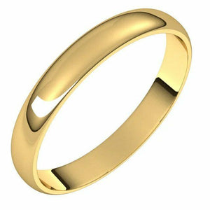 3mm wide 10kt Yellow Gold Half Round Ultra-Light Wedding Band Sz 4-12 Available