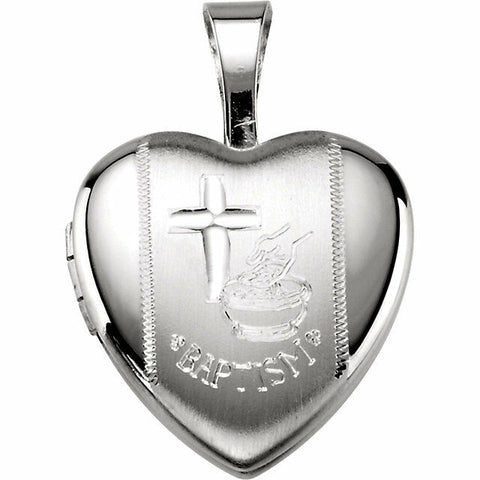 Image of Sterling Silver Baptism Heart Locket 12 x 12.5mm (approx.1/2" x 1/2" inch) Small