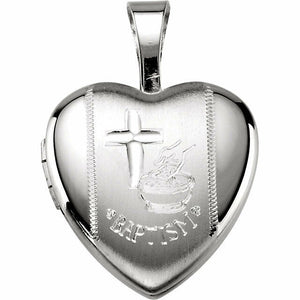 Sterling Silver Baptism Heart Locket 12 x 12.5mm (approx.1/2" x 1/2" inch) Small