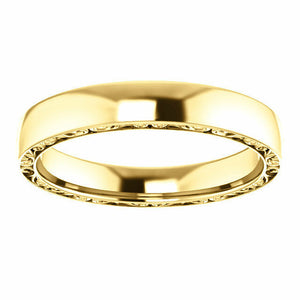 SIZE 5 - Relief Pattern Wedding Band 14K Yellow Gold 4mm Sculptural-Inspired