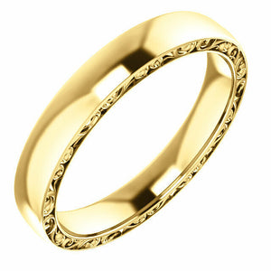 SIZE 7.5 - Relief Pattern Wedding Band 14K Yellow Gold 4mm Sculptural-Inspired