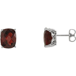 Genuine Checkerboard Mozambique Garnet Earrings 14k White Gold 10x8mm Setting