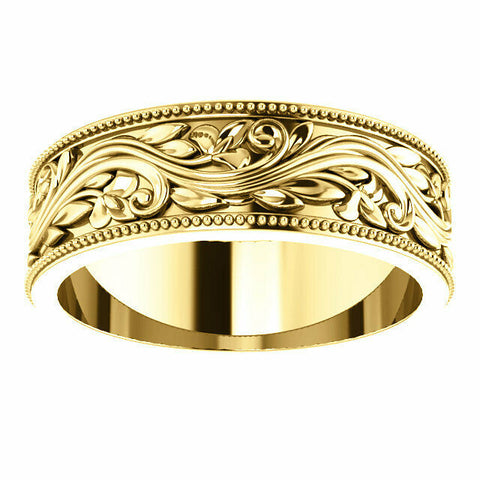 Image of SZ 10 - 6.0mm 14k Yellow Gold Sculptural-Inspired Milgrain Bridal Wedding Band