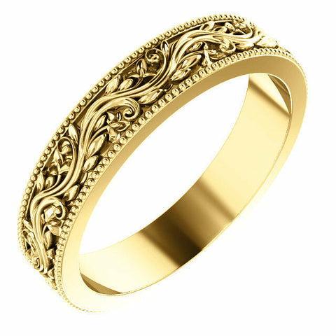 Image of SIZE 8 - 4mm 14k Yellow Gold Sculptural-Inspired Milgrain Bridal Wedding Band