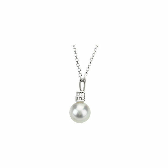 14K White Gold Freshwater Cultured Pearl & Diamond Necklace 18" + FREE Shipping