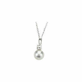 14K White Gold Freshwater Cultured Pearl & Diamond Necklace 18