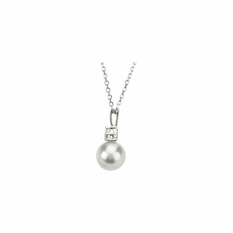 Image of 14K White Gold Freshwater Cultured Pearl & Diamond Necklace 18" + FREE Shipping