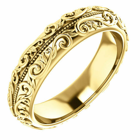 Image of SIZE 10.5 - 14K Yellow Gold Sculptural Wedding Band with Milgrain Center 5 mm