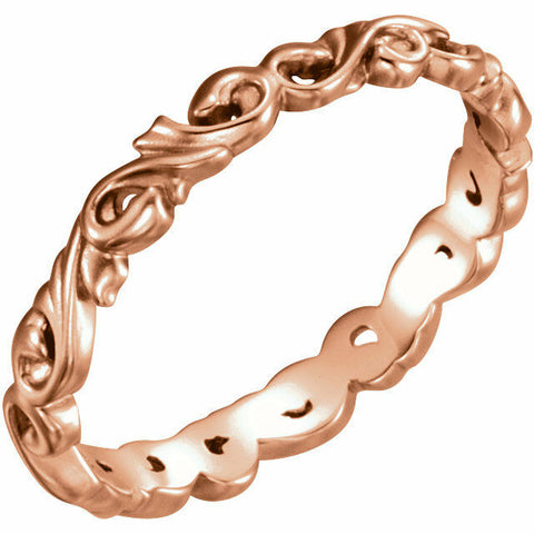 Image of SIZE 5.5 - 3.0mm 14K Rose Gold Scroll Design Wedding Band Sculptural Inspired