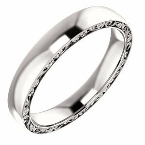 SIZE 10 - 14K White Gold Relief Pattern Wedding Band 4mm Sculptural-Inspired