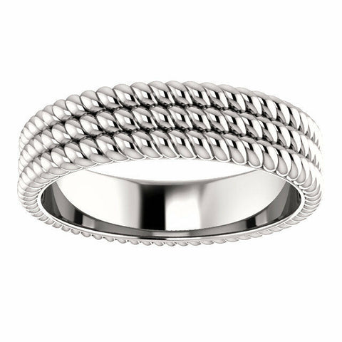 Image of SIZE 7 - Layered Stacked Rope Band 14K White Gold 4.5mm Wide Ring Free Shipping