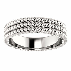 SIZE 7 - Layered Stacked Rope Band 14K White Gold 4.5mm Wide Ring Free Shipping