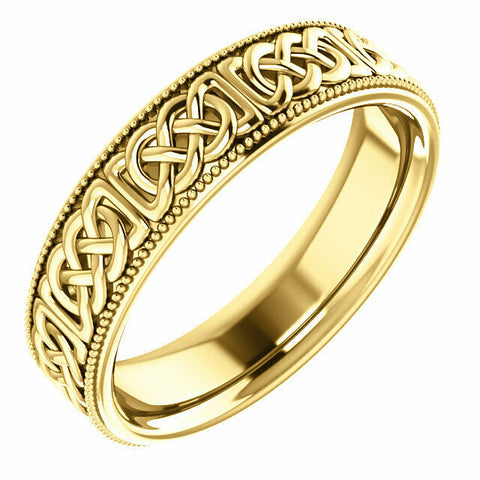 Image of Size 9 - 6.0 mm Wide Celtic Inspired 14K Yellow Gold Milgrain Edge Wedding Band