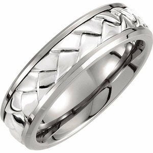 SIZE 11 Titanium and Sterling Silver Inlay 7mm Woven Wedding Band Free Shipping