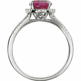 SIZE 7 - 1/6 CTW Genuine Diamond & Lab Created Ruby Ring 14k White Gold