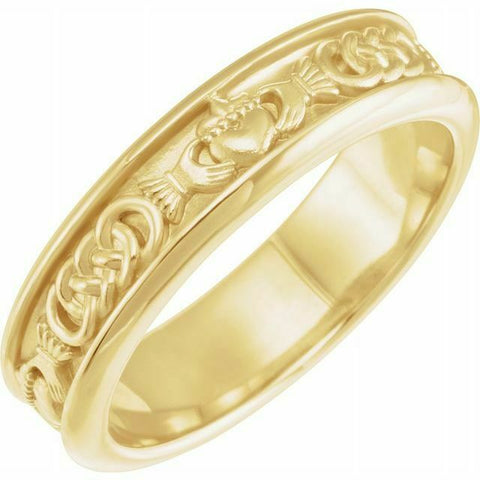 Image of SIZE 10.5 Claddagh Wedding Band 10kt Yellow Gold Comfort Fit Ring 5.5 mm New