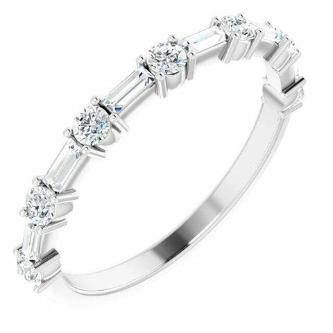 Image of SIZE 6 Baguette and Round 1/3 CTW Diamond Anniversary Band 14k White Gold Ring