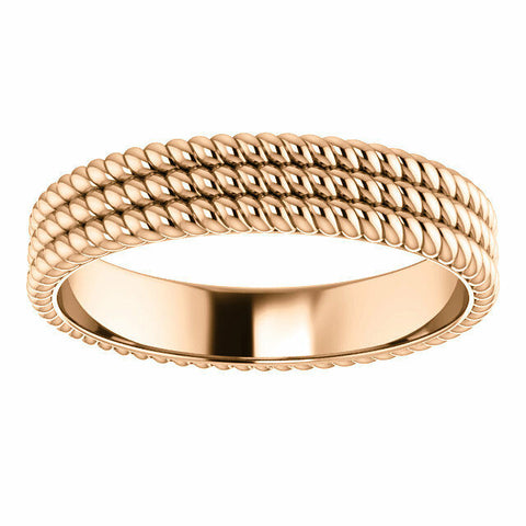 Image of SIZE 4 - 14K ROSE GOLD Layered Stacked ROPE BAND 4.5mm Wide Ring Free Shipping